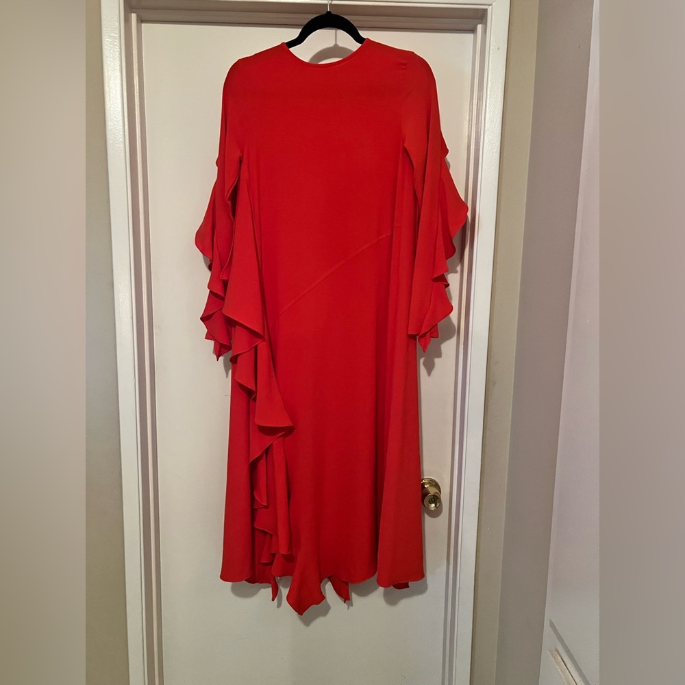 Zara Red Ruffled Tiered Cocktail Gown